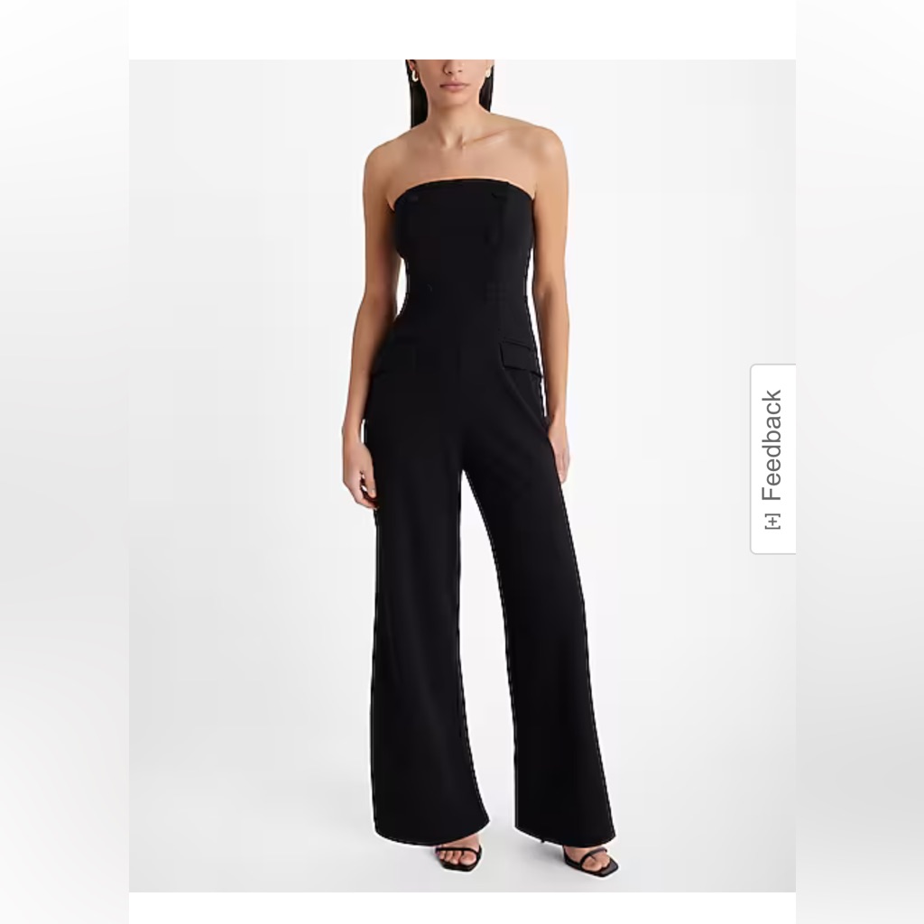 Express Black Strapless Double Breasted Wide Leg Jumpsuit Size L
